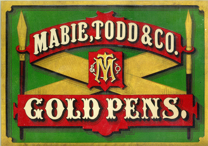 Cardboard advertising sign for Mabie, Todd & Co. gold pens - 1860's