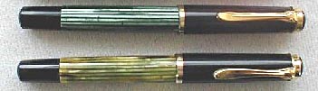 Pelikan 400s in green and tortoise. From the collection of Gerhard Brandl, photography by Gerhard Brandl.